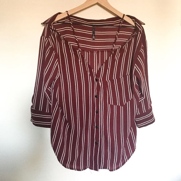 Shelly Tops - ✨ 3/$18 Striped Over Shoulder Buttoned Blouse